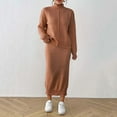 thumbnail image 2 of JGGSPWM Women's Casual Pullover Sweater Tops High Collar Long Sleeves Blouse Elastic Waist Skirt Two Piece Set Knitted Suit Brown M, 2 of 6