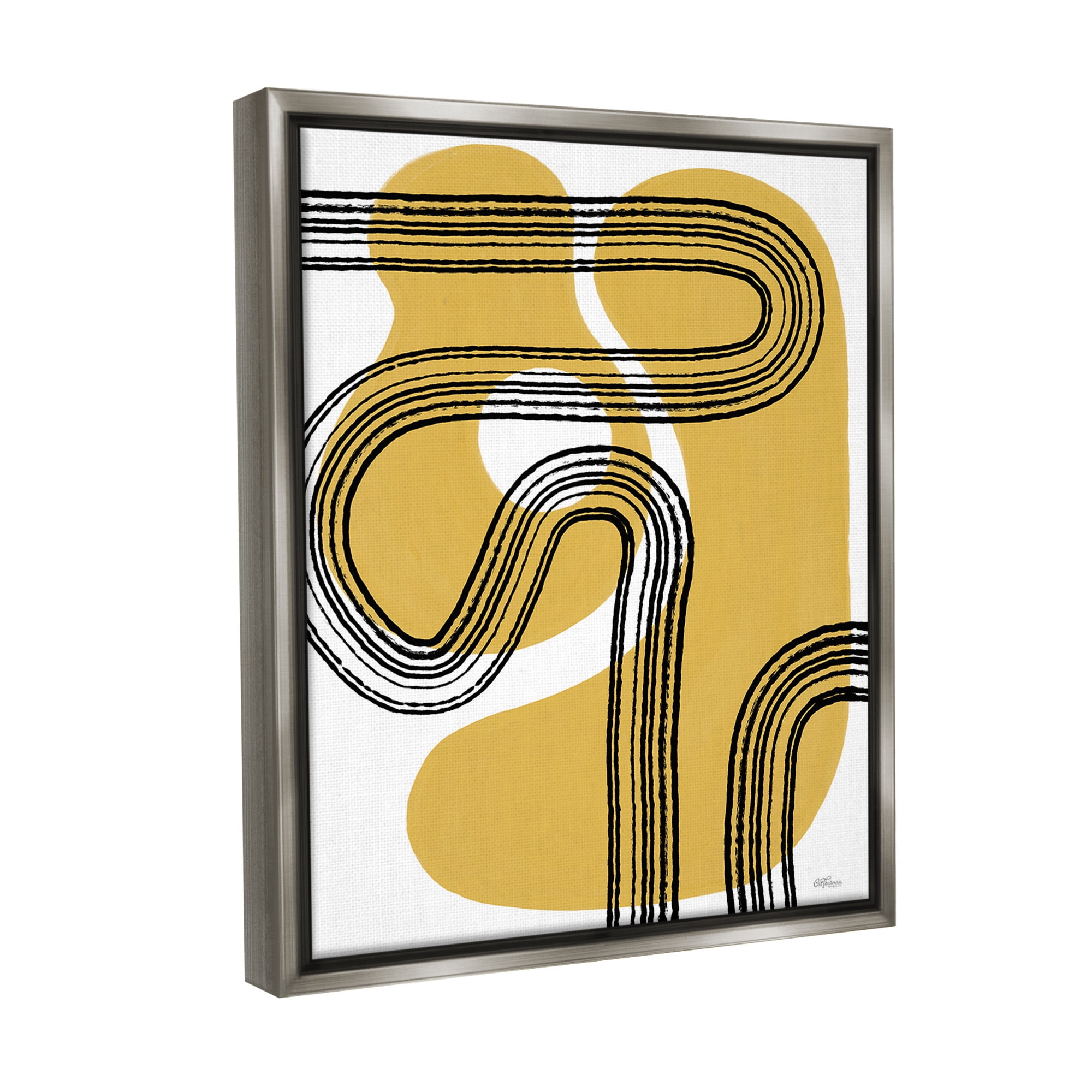 Stupell Industries Curved Stripes on Shapes Abstract Painting Gray Floater Framed Canvas Art Print Wall Art, 25 x 31