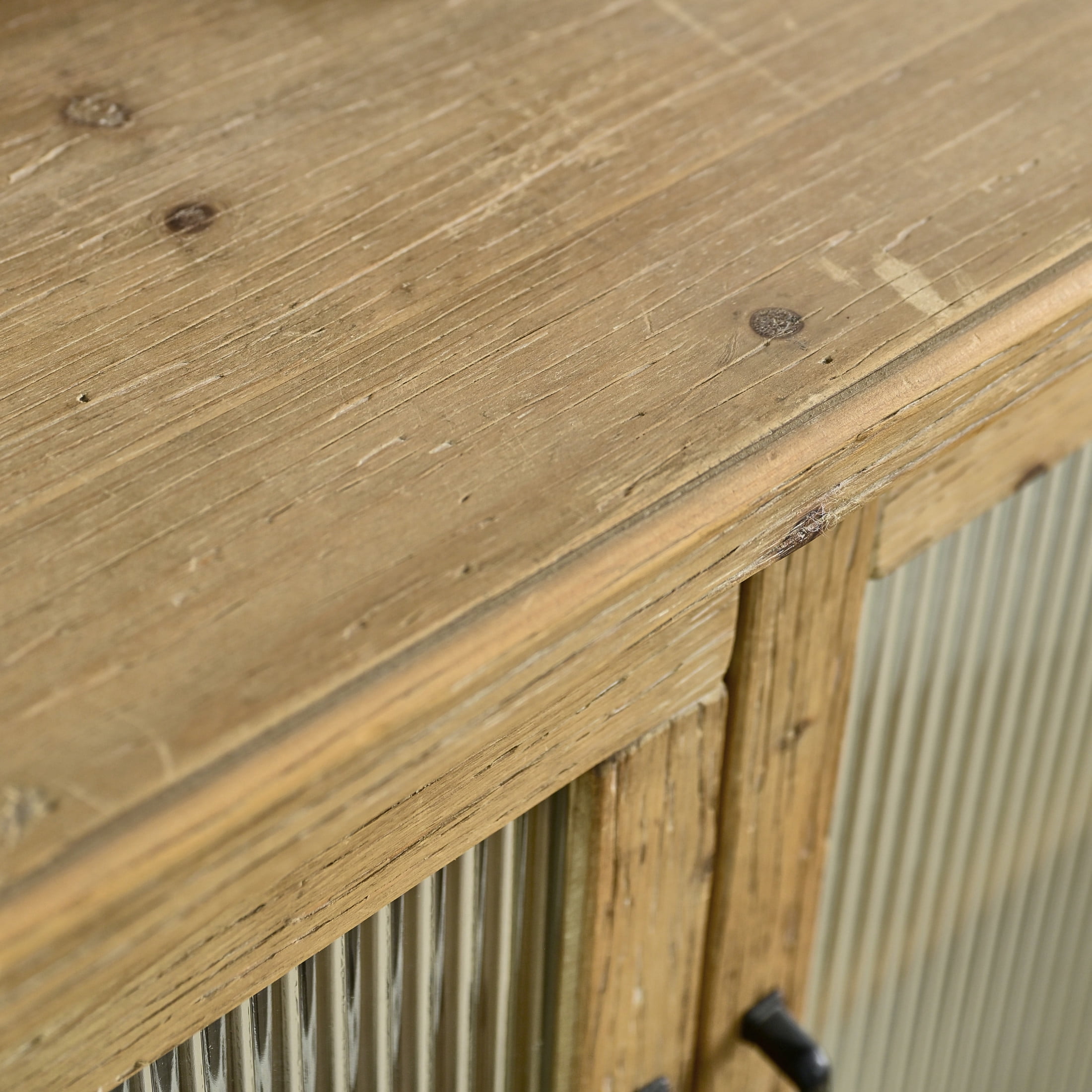 GDF Studio 59" Rustic Cabinet with Glass Doors and Shelf, Farmhouse Storage Console, Natural Wood