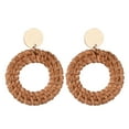 thumbnail image 1 of 1 Pair Rattan Earrings Boho Straw Woven Earrings Handmade Wicker Drop Earrings Dangle Geometric Statement Earrings Hand-Knitted Straw Geometric Drop & Dangle Earrings for Women Girls, 1 of 5