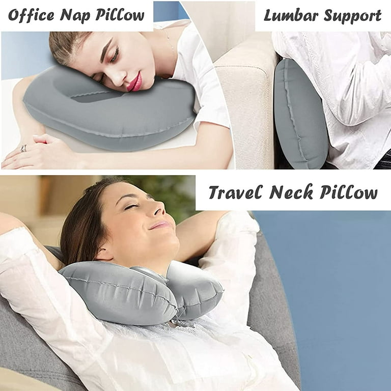 Homelove Inflatable Neck Travel Pillow,Compressible , Portable and Compact  Air Neck Support Pillow for Airplanes, Train, Car, Home and Office,Grey 