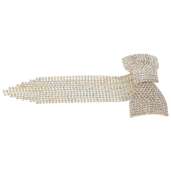 WHAMVOX Gold Rhinestones Bow Hair Clip With Long Tassel Elegant Crystal Hairpin Hair Barrettes Hair Accessories Sparkly Hair Bows For Women Wedding Party Daily Wear
