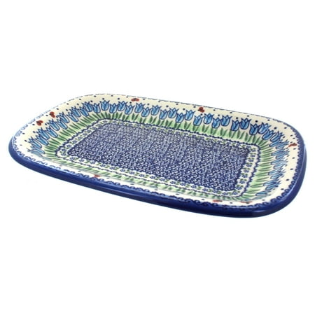 

Blue Rose Polish Pottery Garden Tulip Medium Rectangular Serving Platter