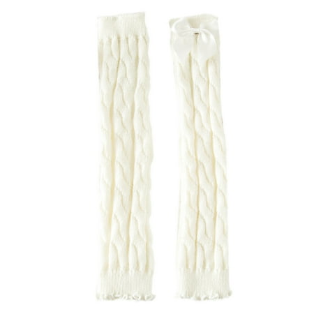

Japanese Women Cable Ribbed Knit Leg Warmers Sweet Bow Lolita Student Solid Color Foot Cover Crochet Striped Calf Socks