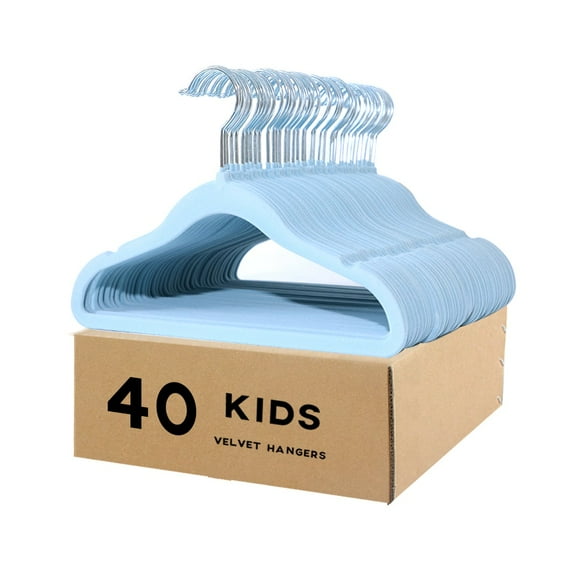 veeyidd Kids Velvet Clothes Hangers, Non Slip Baby Hangers Blue (11.6" Inch - 40 Pack)
