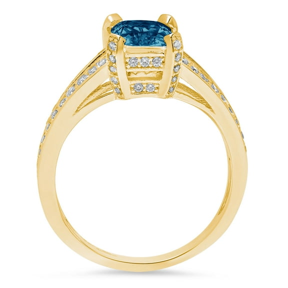 2.45 ct Emerald Cut Natural London Blue Topaz Solitaire with Accents Engagement Ring for Women in 18K Yellow Gold