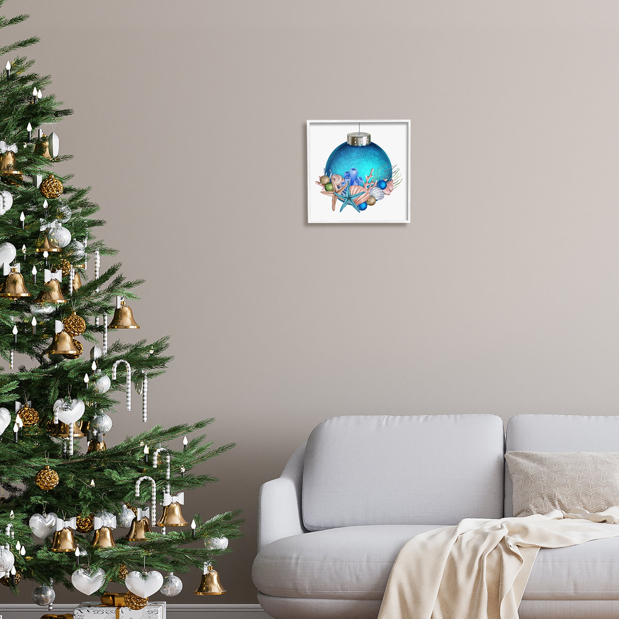 Stupell Industries Nautical Sea Life Holiday Ornament Holiday Painting White Framed Art Print Wall Art