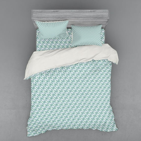 Ambesonne Geometric Bedding Set 4 Pcs, Cubes Squares Art, Queen, Reseda Green Slate Blue