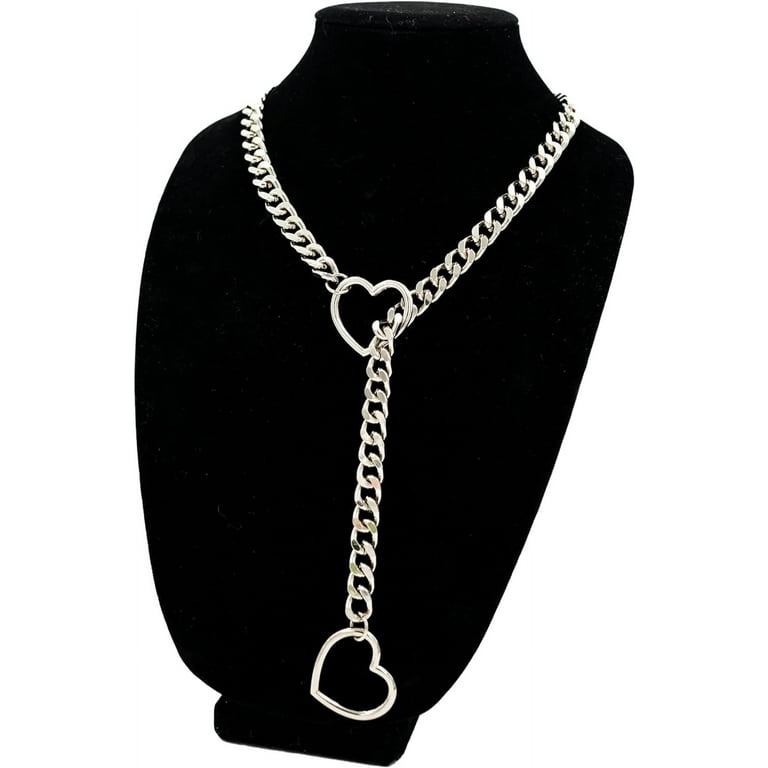 Heart O-ring Slip Chain Necklace For Women, Handmade Punk