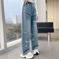 thumbnail image 6 of Gibobby Girls Jeans Baggy Wide Leg Cute Teen Denim Pants Junior Mid Rise Elastic Band with Pockets Casual Clothes Stretch Denim Overalls for Toddler Girls(Blue,8-9 Years), 6 of 9