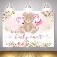 thumbnail image 3 of Bear Baby Shower Backdrop for Girl We Can Bearly Wait Baby Shower Party Decorations Banner Lovely Bear Balloon Pink Blush Flower Photography Background Cake Table Supplies, 3 of 4