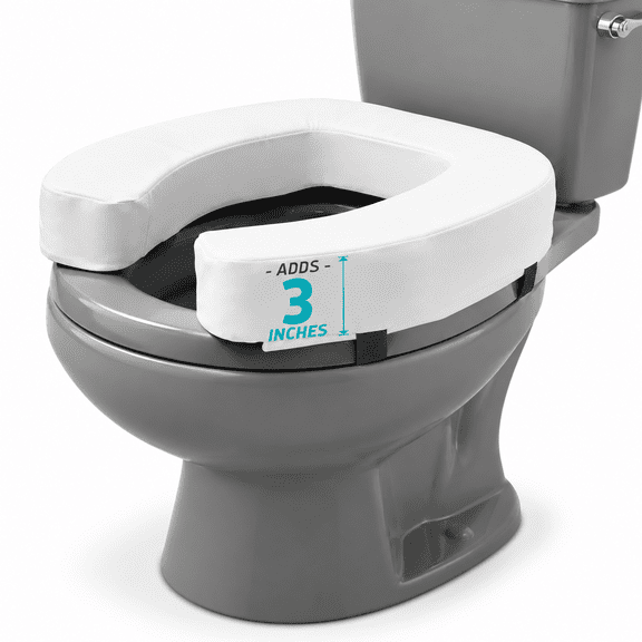 Padded Toilet Seat Riser For Seniors - Adds 3 Inches. Universal Fit