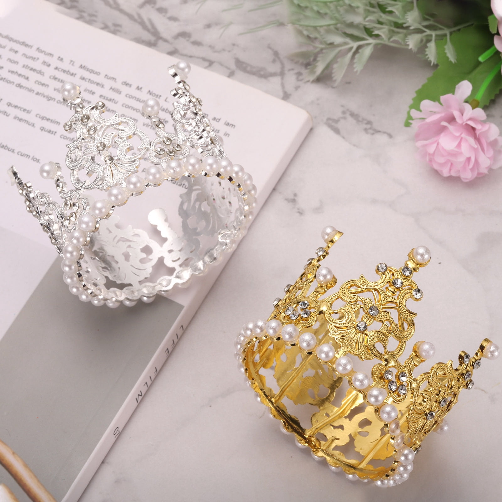 Unique BargainsAlloy Princess Tiara Cupcake Heart Shaped Mini Crown Cake Toppers Silver