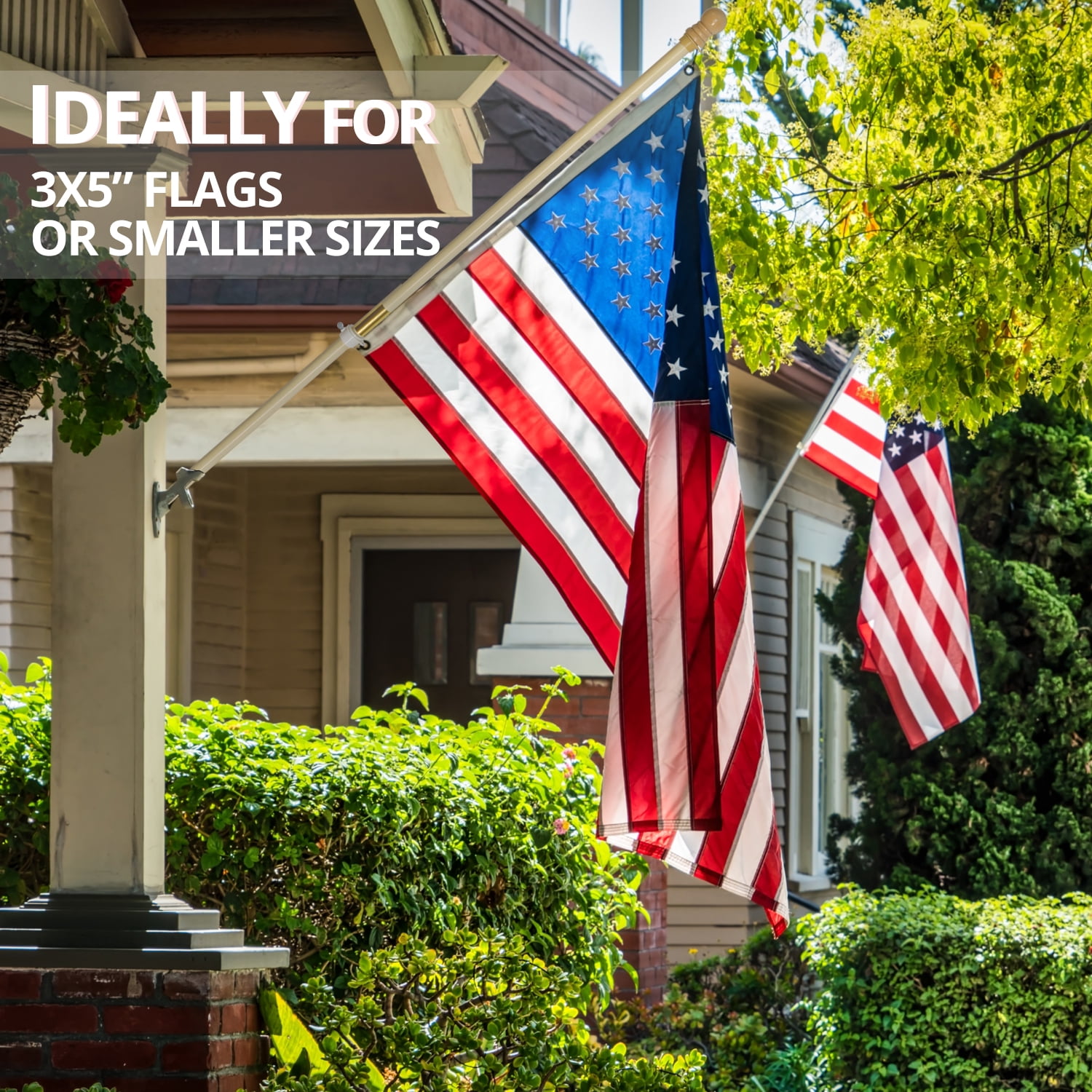 Anley 60" Solid Pine Wooden House Flagpole - 5 Ft Wall Mount Wood Flag Pole (Flag and Flagpole Holder NOT Included)