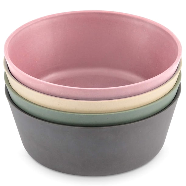 WeeSprout Juego de cuencos de bambú para niños de cuatro cuencos de bambú de 10 oz para niños, aptos para lavavajillas (rosa, verde, gris y beige)