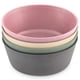 thumbnail image 1 of WeeSprout Juego de cuencos de bambú para niños de cuatro cuencos de bambú de 10 oz para niños, aptos para lavavajillas (rosa, verde, gris y beige), 1 of 9