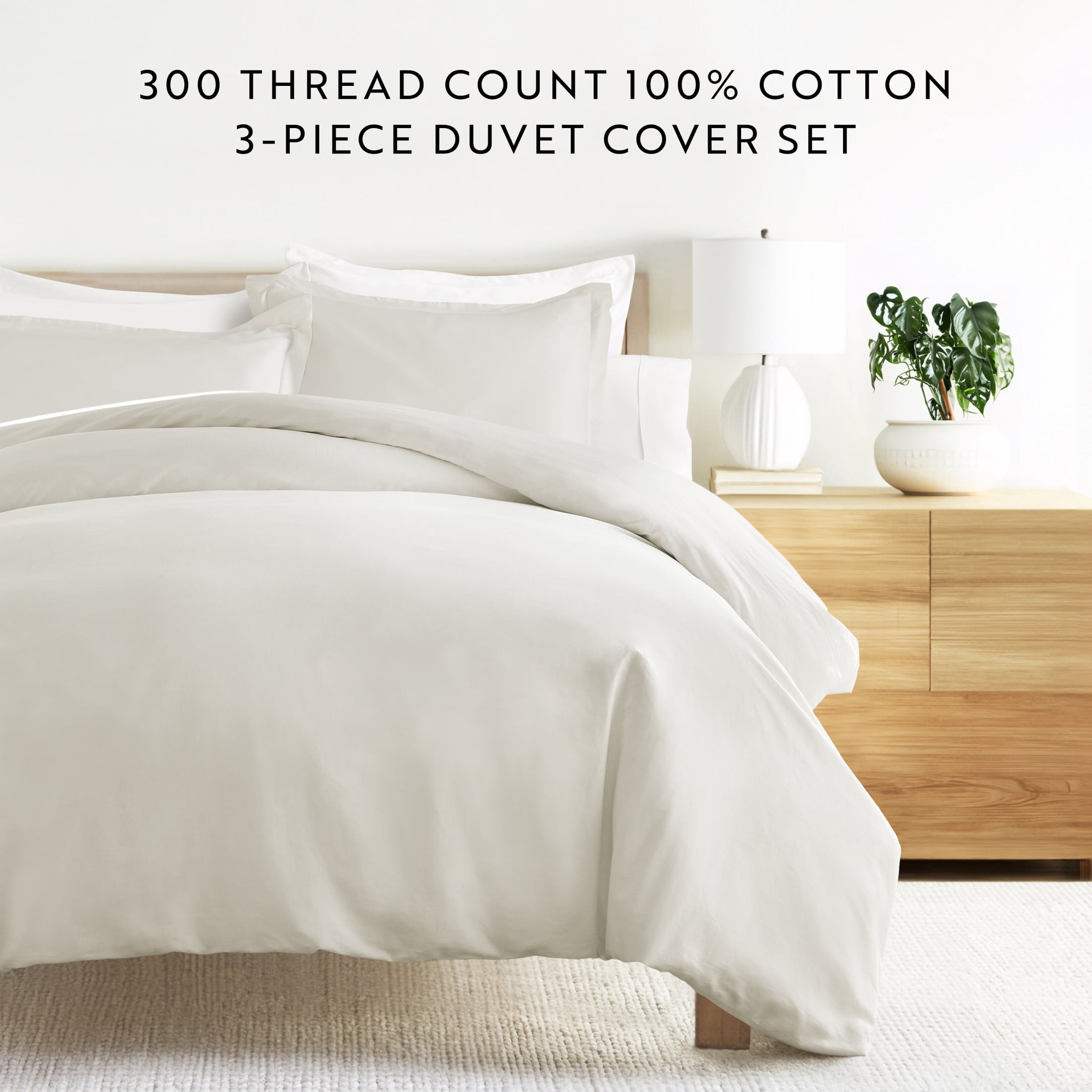 Ivory Vintage Washed 3 Piece Cotton Duvet Cover Set, Full/Queen, by Noble Linens