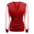 thumbnail image 4 of MIXUE Womens Summer Tops Solid Color V Neck Mesh Long Sleeve Fashion Casual Shirts For Women Tee Shirts Activewear,Red,XL, 4 of 4