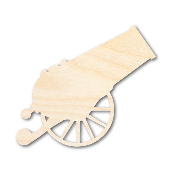 Unfinished Wood Positioned Cannon Shape | DIY Craft Cutout 7" / 1/2"