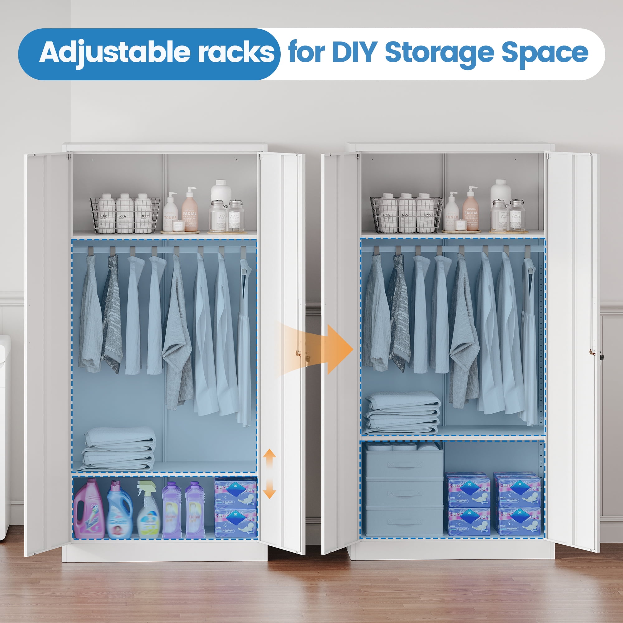 Fesbos Metal Wardrobe Cabinets with Lock, Clothing Locker 72" X 36" X 18" Storage Cabinets for Home Room, Fire Department, Employee,Gym,Government (White)