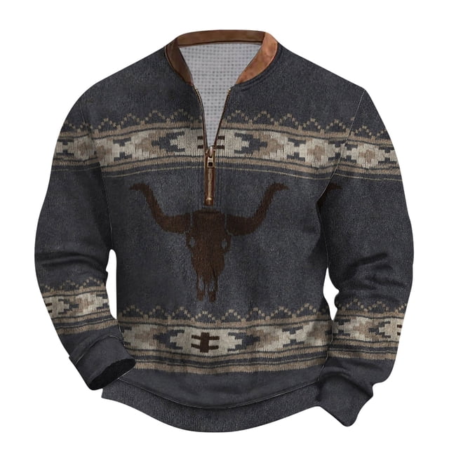 Penkiiy Haut Imprimé pour Homme Demi-Fermeture Éclair Haut à Manches Longues Haut/chemise à Col Rond à Manches Longues 5TG Noir