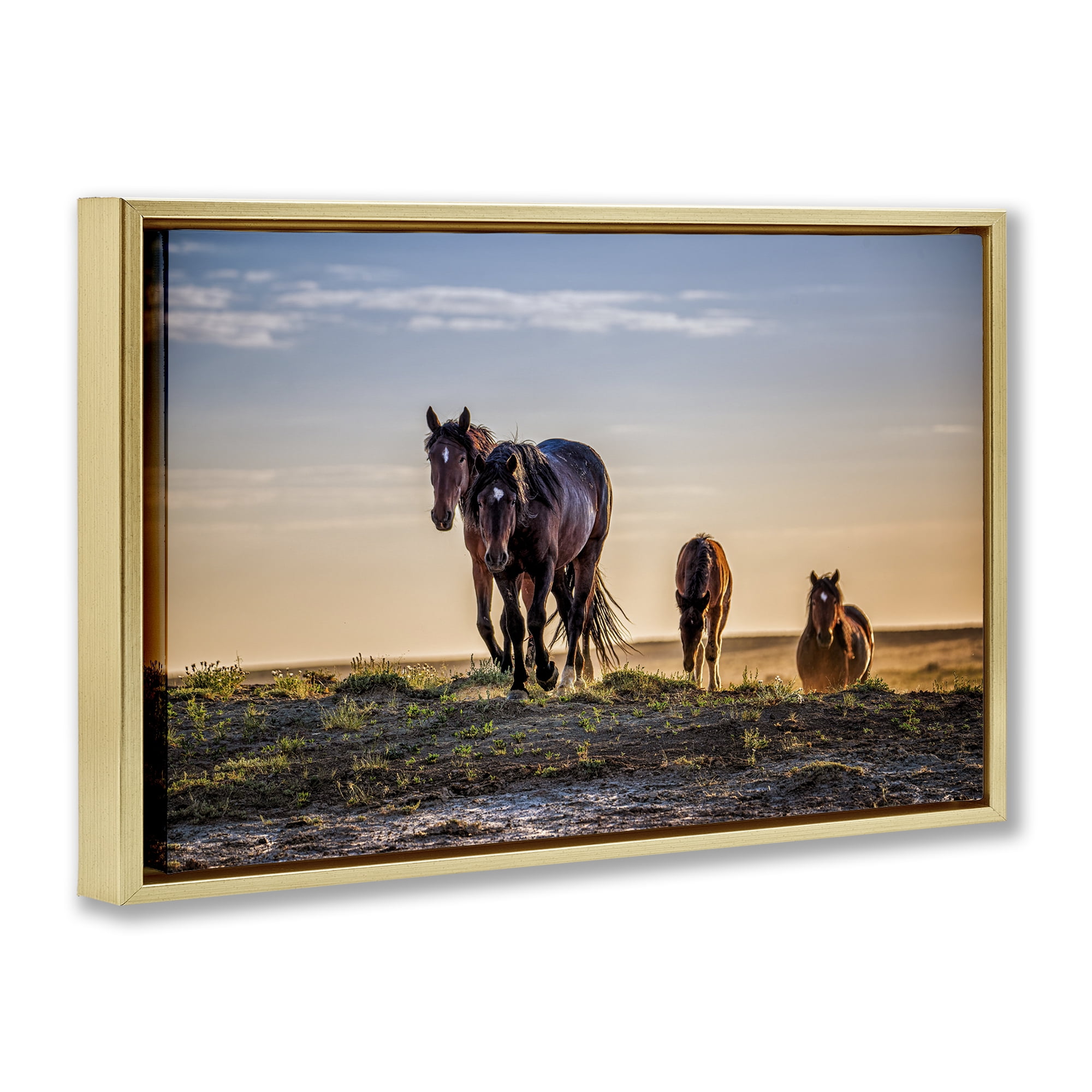 Stupell Industries Horses Coming Home Gold Framed Floater Canvas Wall Art, design by Tim West