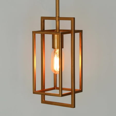 

LNC 1-Light Antique Gold Modern/Contemporary Square LED Mini Kitchen Island Light Cage Modern Chandeliers Light for Dining Room Kitchen Island Bedroom