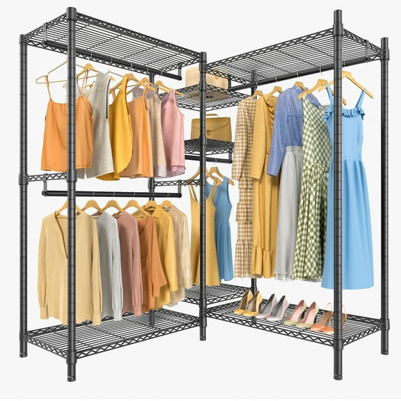 VIPEK L6 L Shape Clothing Rack 5-Tier Wire Garment Rack, 46.5" L x 46.5" W x 76.4" H, Max Load 850LBS, Black