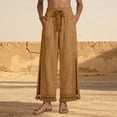 thumbnail image 2 of Tisuna Linen-Cotton Pants For Women High Waisted Wide Leg Trousers With Boho Style Comfortable Fashion Ladies Beach Vacation Loose Pants Khaki Size Xl, 2 of 4