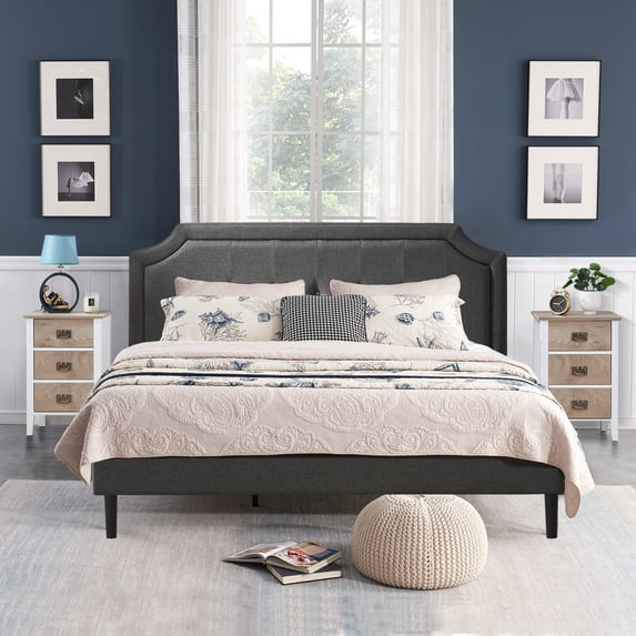VECELO 3-Piece Bedroom Sets Upholstered Platform Bed Frame and 2 Nightstand