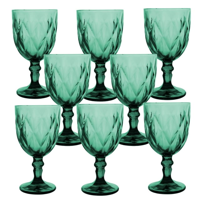 Juego 8 Copas de Vidrio Cristal para Champaña Vino Agua Color Verde