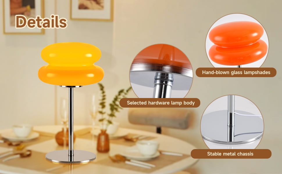 Mushroom Lamp for Bedroom,Mid Century Modern Lamp for Nightstand, Dimmable Retro Egg Tart Bedside Small Lamps,Unique Home Mushroom Decor Aesthetic Cute Table Lamps for Living Room (Orange)