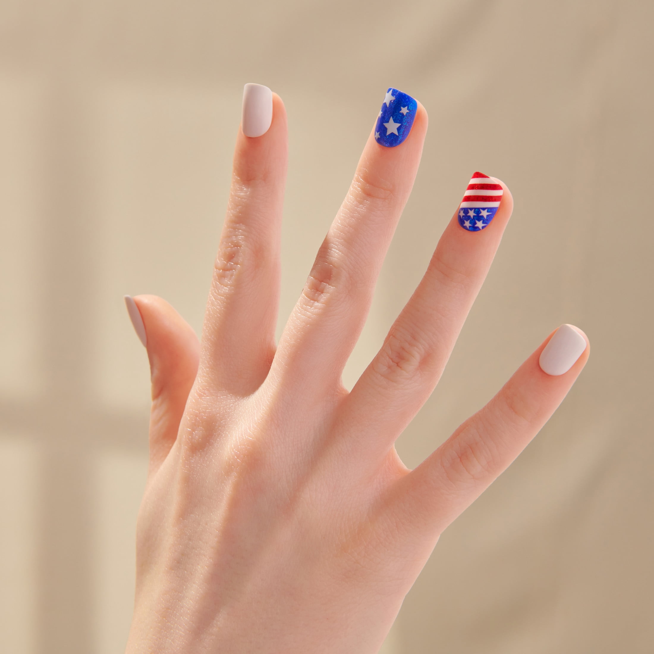 Kiss Impress Press On Nails Short, ‘Liberty’, Multicolor, Squoval, 30 Count