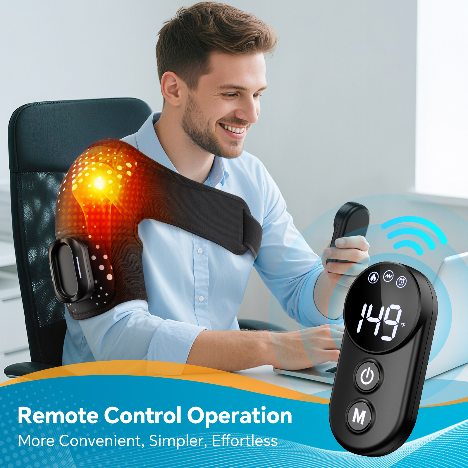 Heated Shoulder Wrap with Remote Controller, Heated Shoulder Brace Shoulder Massager with 4 Motors Vibration, Cordless Shoulder Heating Pad with 5 Heat, Fit Left Right