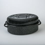 Granite Ware 19 inch oval roaster with Lid enameled steel design to accommodate up to 20 lb poultry/roast. Resists up to 932°F