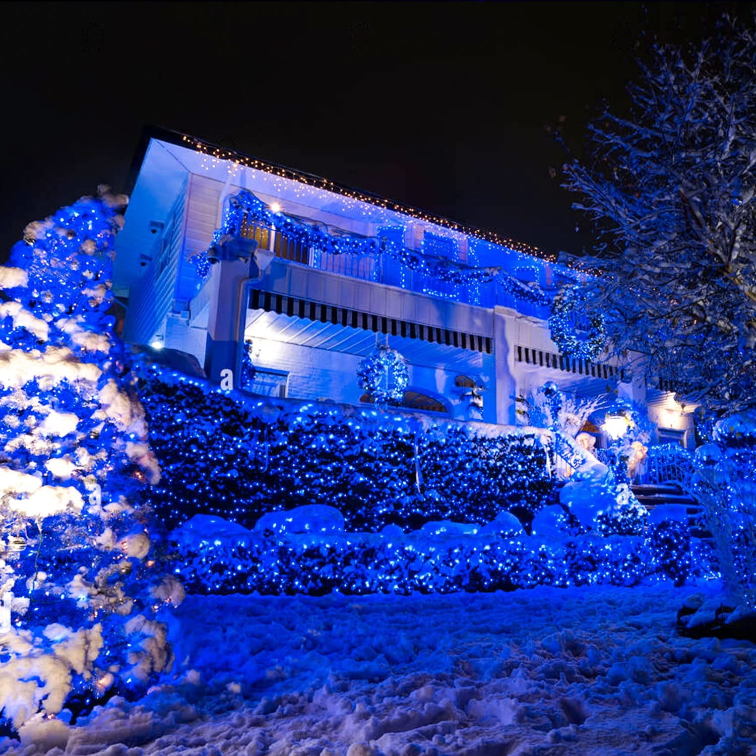 JMEXSUSS 600 LED Blue String Lights Outdoor Waterproof 8 Modes Blue Christmas Tree Lights Plug in Blue Christmas Lights for Bedroom, Fireplace, Halloween, Party, Christmas Decorations