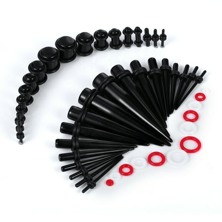 Black Acrylic Plug - BodyJ4You 36PC Gauges Kit Ear Stretching 14G-00G Black Acrylic Taper Plug Bonus O-Rings Piercing
