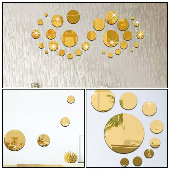 Milisten 29Pcs Round Gold Mirror Acrylic Self Adhesive For Wall Decor In Art Room
