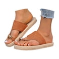 thumbnail image 3 of Women Sandals Jute Textured Toe Post Sandals For Comfortable Slip On Beach Summer Casual Flat Footwear ,Us Size:6, 3 of 9