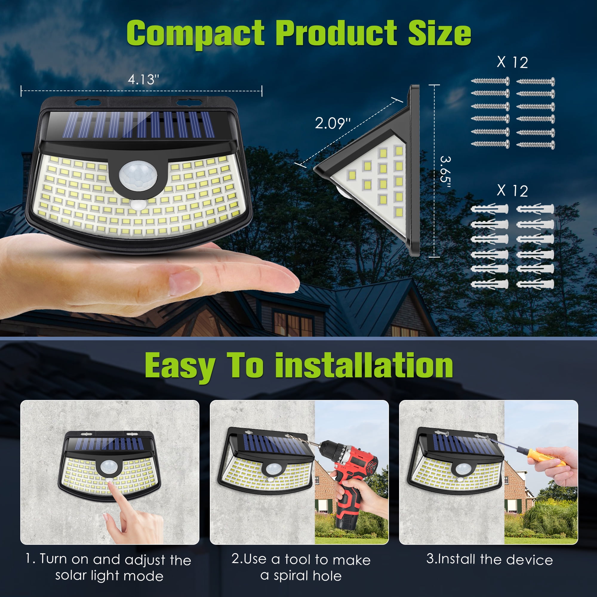Tolsprint Solar Powered Outdoor Lights,IP65 Waterproof motion sensor light with 120 LEDs,270° Wide Angle,Outdoor Lights for Front Door,Yard, Garage,Fence(6 Packs)