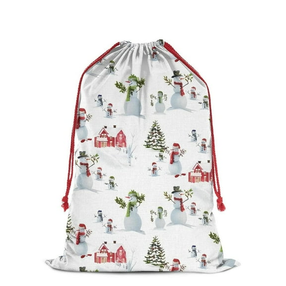 Christmas Bags Drawstring,White Christmas Snowman Pattern Large Xmas Christmas Gift Bags,Reusable for Xmas and New Year Party Favors and Supplies,27.6" X 19.7"