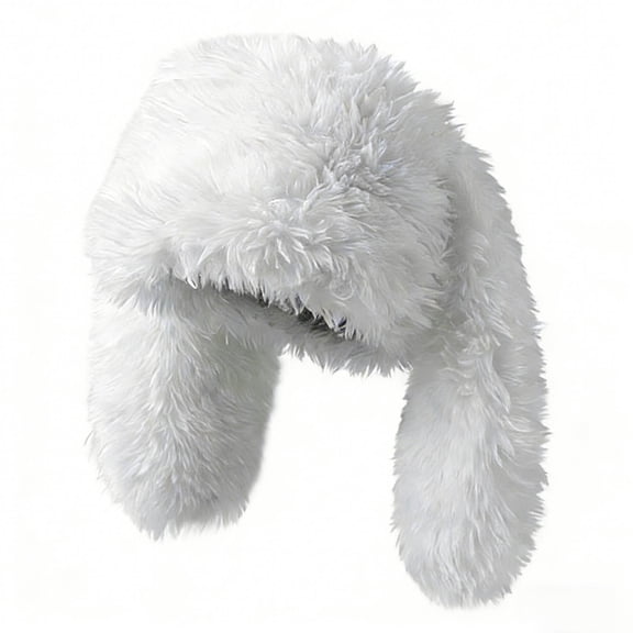 Women’s Warm Plush Winter Hat, Fluffy Cartoon Bunny Ear Knit Beanie For Cold Weather