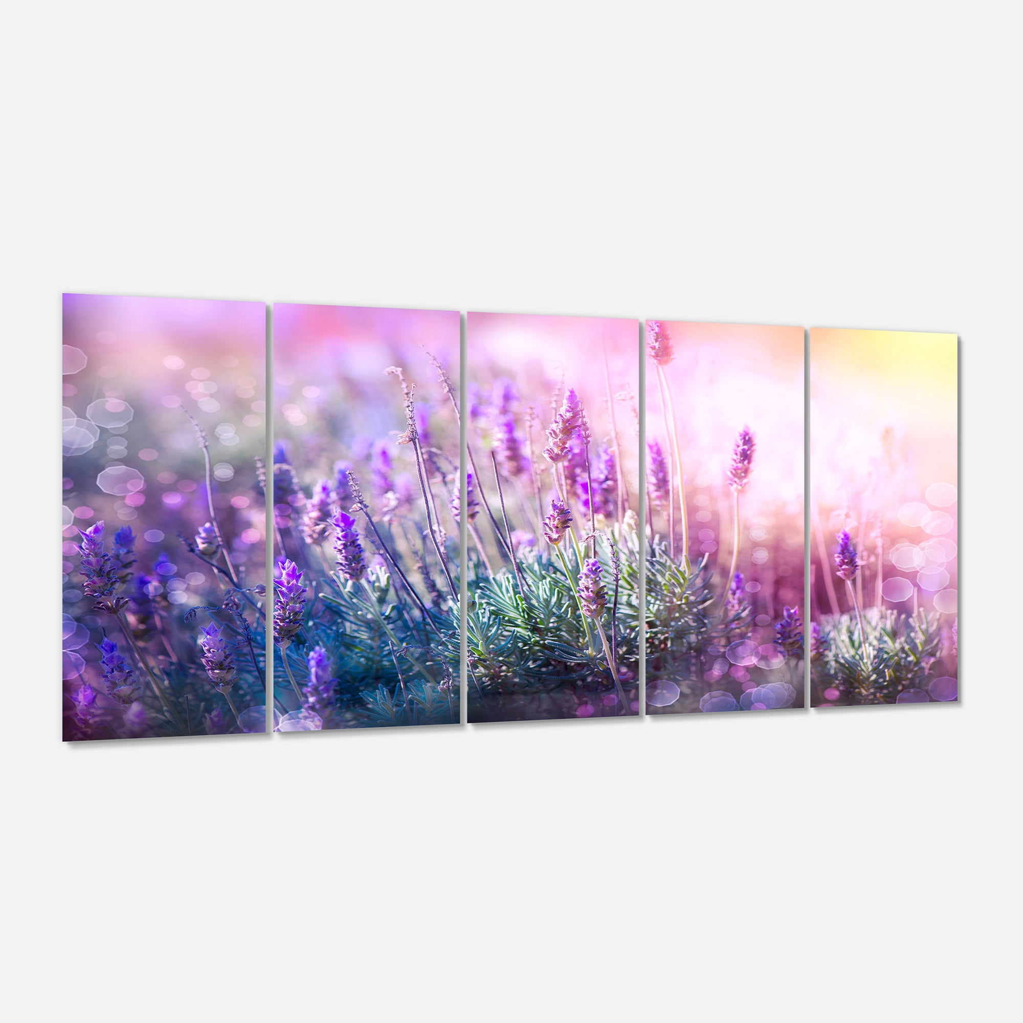 Designart 'Growing and Blooming Lavender ' Multipanel Floral Metal Wall Art