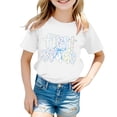 thumbnail image 1 of T-shirt à Manches Courtes pour Tout-Petites Filles, Haut Décontracté à Imprimé de Dessins Animés, Col Ras du Cou pour l'École, Vêtements pour Enfants, Blanc, Taille 4-5T, 1 of 4