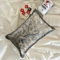 thumbnail image 3 of Gray Decorative Lumbar Pillow Cover 12" x 14" | Modern Velvet Oblong Cushion Cover Abstract | Crystal Border Hand Embroidery Pillowcases for Bed, Couch & Sofa, Modern Home Décor - Crystal Shards, 3 of 9