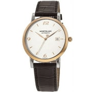 Montblanc Star Classique Automatic Gold Bezel Silver Dial Leather Strap Men's Watch 112145