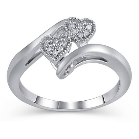 Diamond Accent Sterling Silver Double Heart Promise Ring - Walmart.com