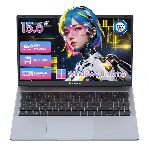 Blackview 2026 New 15.6" Windows 11 Laptop for Business Student, 16GB RAM 512GB SSD, Intel N150 Quad-Core N150 (Up to 3.6GHz), 1080FHD IPS TÜV Screen, 100W Type-C Fast Charge, 4K HDMI