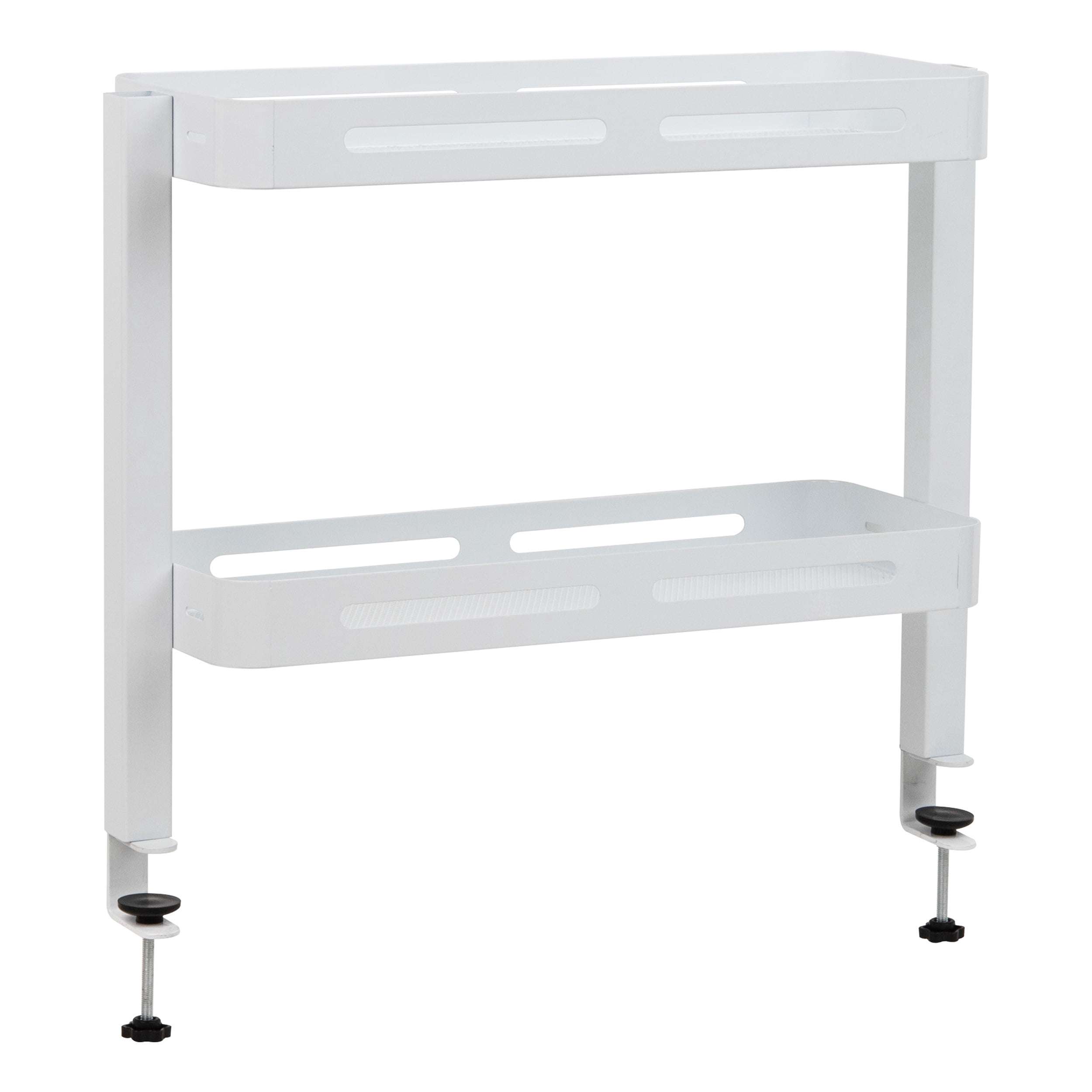 Mind Reader 2-Tier Desk Organizer with Clamp, Accessory Shelf for Office or Gaming, Office, Metal, White