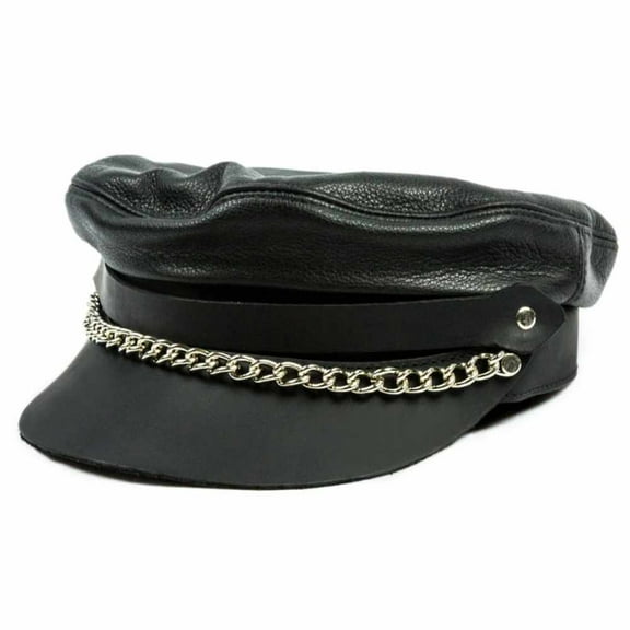 Flat Top Biker Leather Cap
